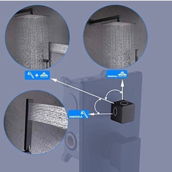 Matte black rainfall shower faucet set - Picture 7 of 8